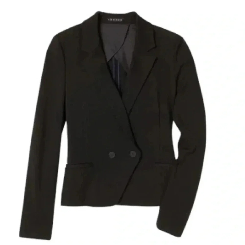 THEORY Selkaey Double Breasted Tailored Wool Blend Jacket in Fixture Ponte Sz 2